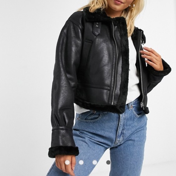 ASOS DESIGN cropped borg aviator jacket - Picture 1 of 9